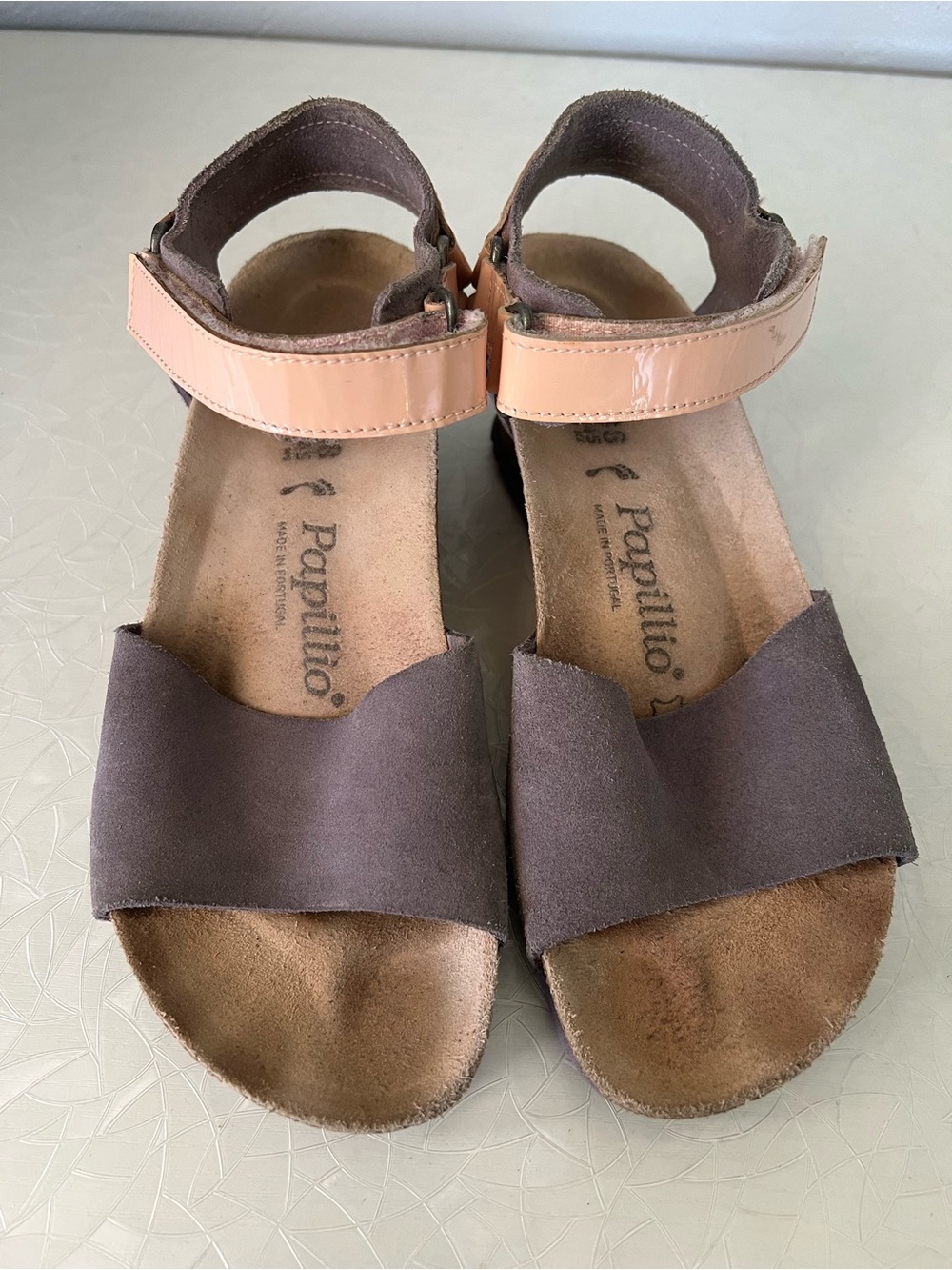 Papillio Brown Suede & Blush Patent Ankle-Strap Sandals